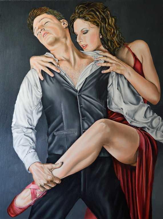 Fine Art Painting, Dancing Together, Oil on Board.  Peter Buddle